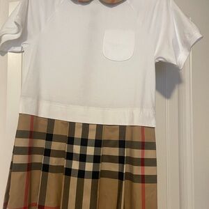 Burberry White and Tan Plaid Kids Dress